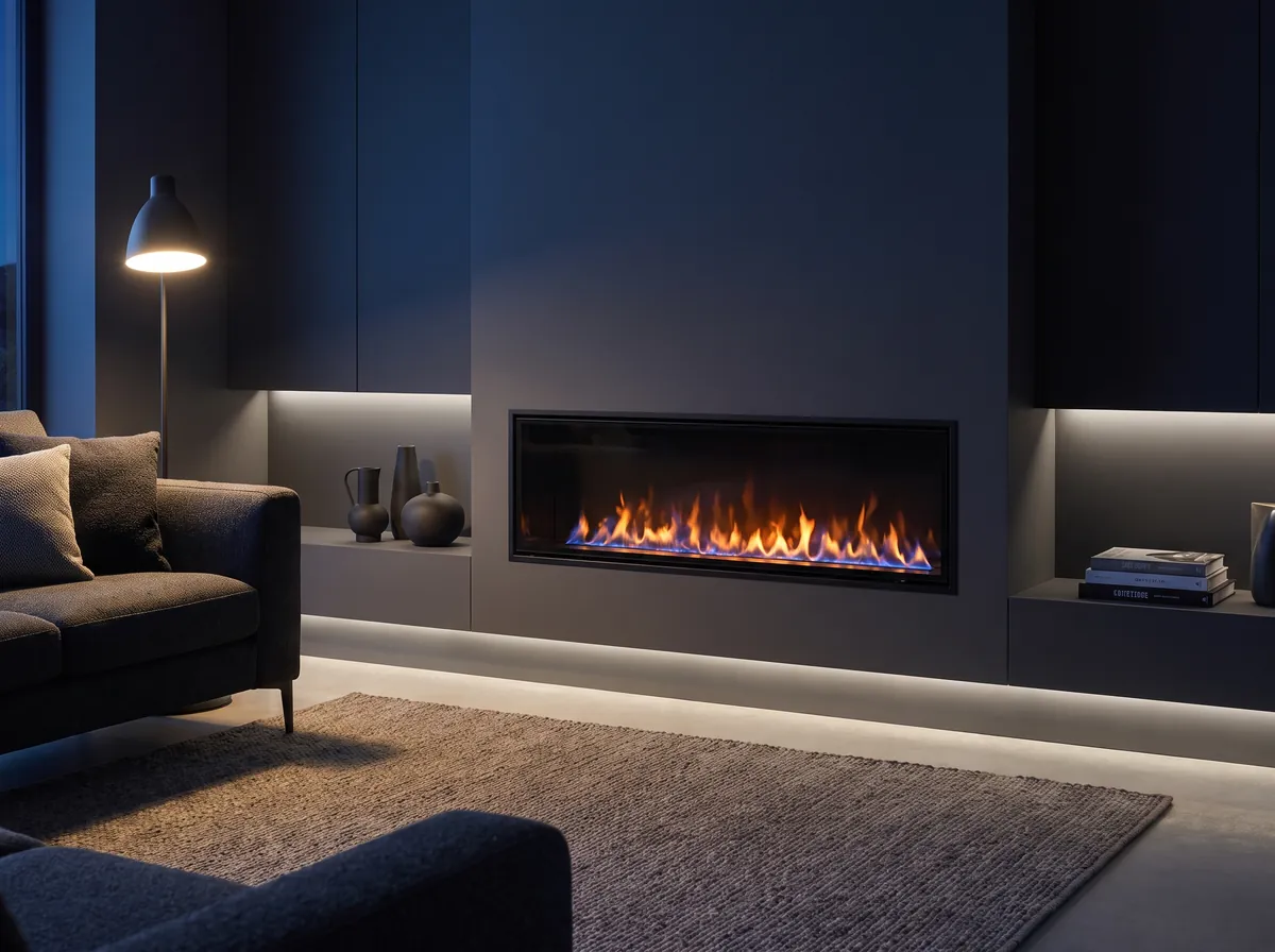 Wall-mounted electric fireplace in a modern media wall